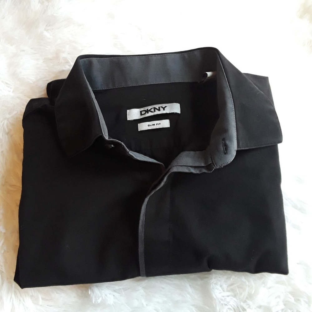 DKNY Black Slim Fit Button Down Size L 16--34/35